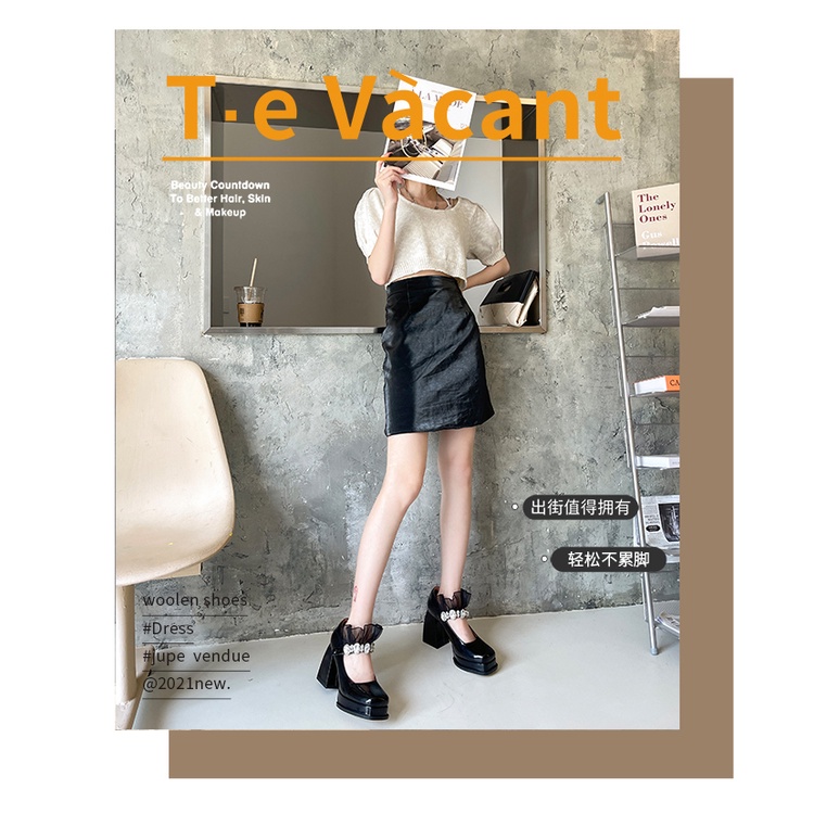 Giày Búp Bê Da Mũi Vuông Đính Đá Phong Cách Lolita Thời Trang Mùa Xuân 2023