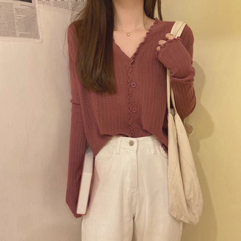 Áo Khoác Cardigan Cổ Chữ V Tay Dài Màu Sắc Trơn Phong Cách Hàn Quốc 7 Màu Lựa Chọn