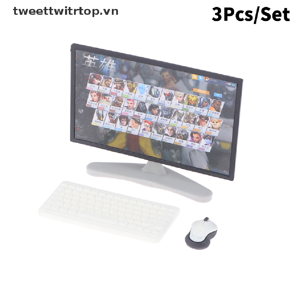 Set 3 Mô Hình TV + Chuột + Bàn Phím Máy Tính Trang Trí Nhà Búp Bê Tỉ Lệ 1: 12