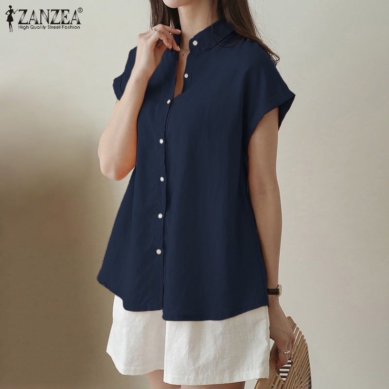 Áo sơ mi nữ ZANZEA ngắn tay cổ bẻ thời trang Hàn Quốc