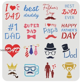 1pc  Father's Day Cookie Stencil 30x30cm Reusable 16 Patterns Father's Day Theme Painting Stencil PET Beard Heart Tie Hat DIY Drawing Template Dad Papa Craft Stencils for Home