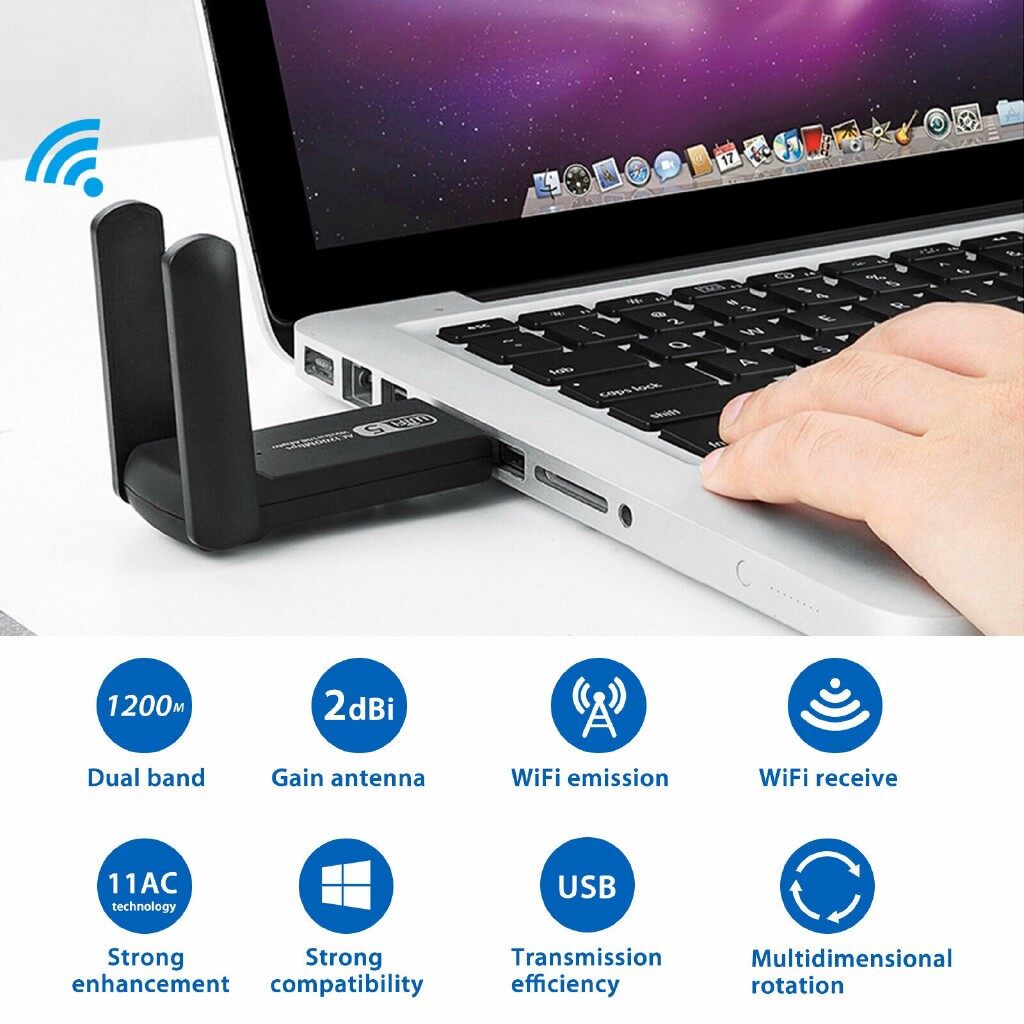 [Nhanh chóng] USB Thu WiFi 1200 mbps 2 râu nâng cấp WiFi lên 5G cho pc laptop hút wifi mạnh, kích wifi thu tốt hơn | BigBuy360 - bigbuy360.vn