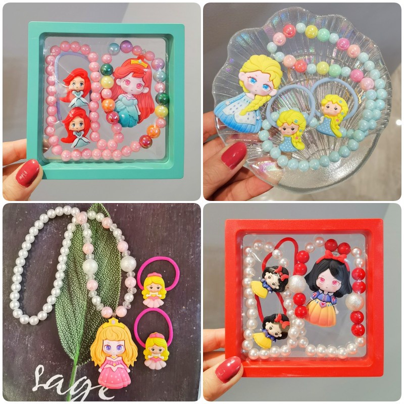 Bộ Vòng cổ + Dây Buộc Tóc Hình Công Chúa Tiên Cá Hoạt Hình Cho Bé Gái