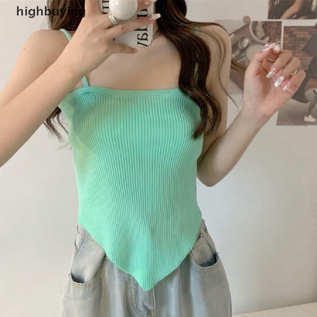 Áo Croptop Dệt Kim Không Tay Màu Sắc Đơn Giản Quyến Rũ Cho Nữ