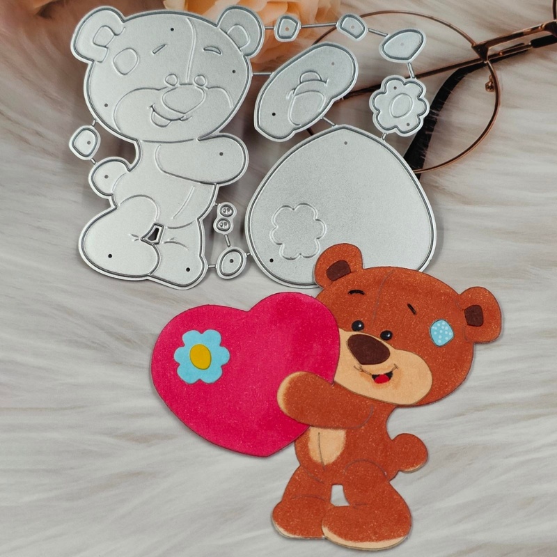 Khuôn Cắt Giấy Kim Loại Trang Trí Hình Gấu Và Trái Tim Xinh Xắn