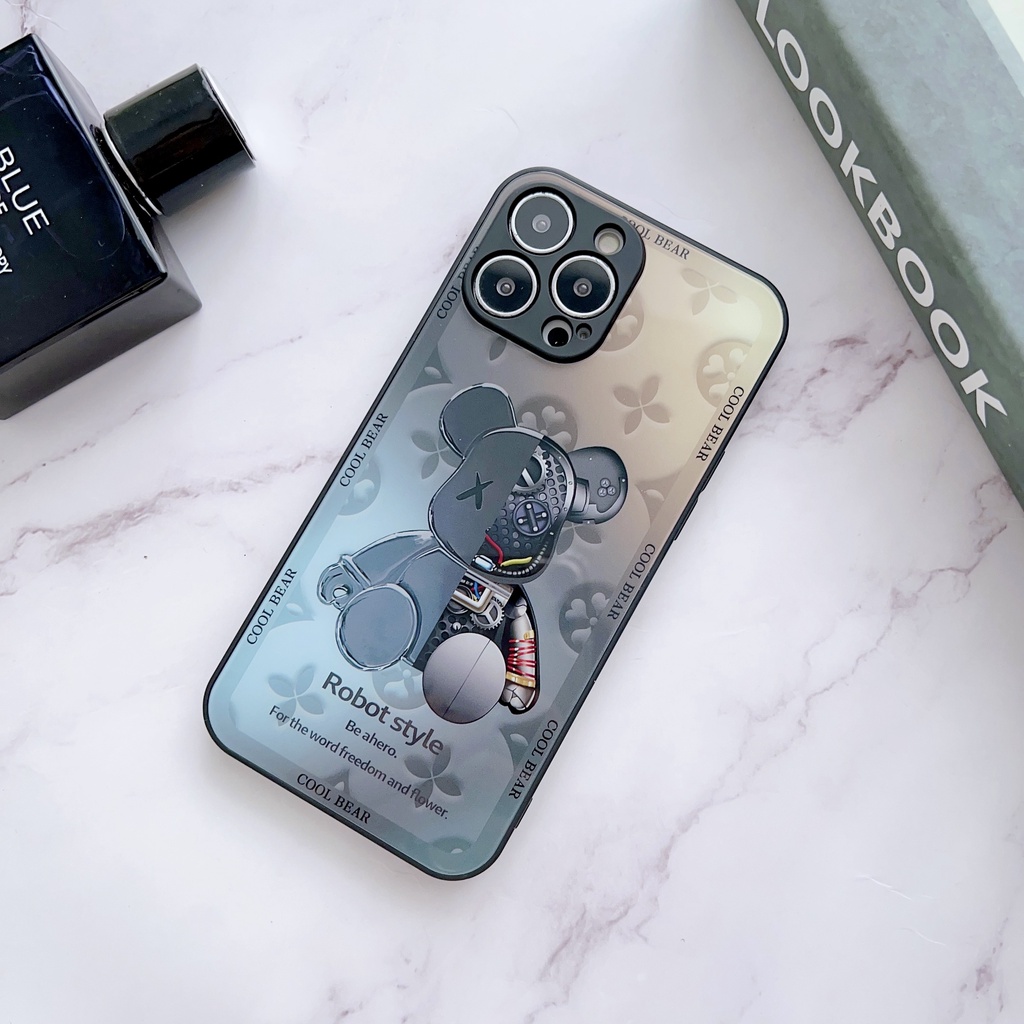 Ốp Điện Thoại Kính Cường Lực Viền tpu Dẻo In Hình Gấu Đơn Giản Thời Trang Cho iPhone 14 13 12 11 PRO MAX XR XS 7 8Plus