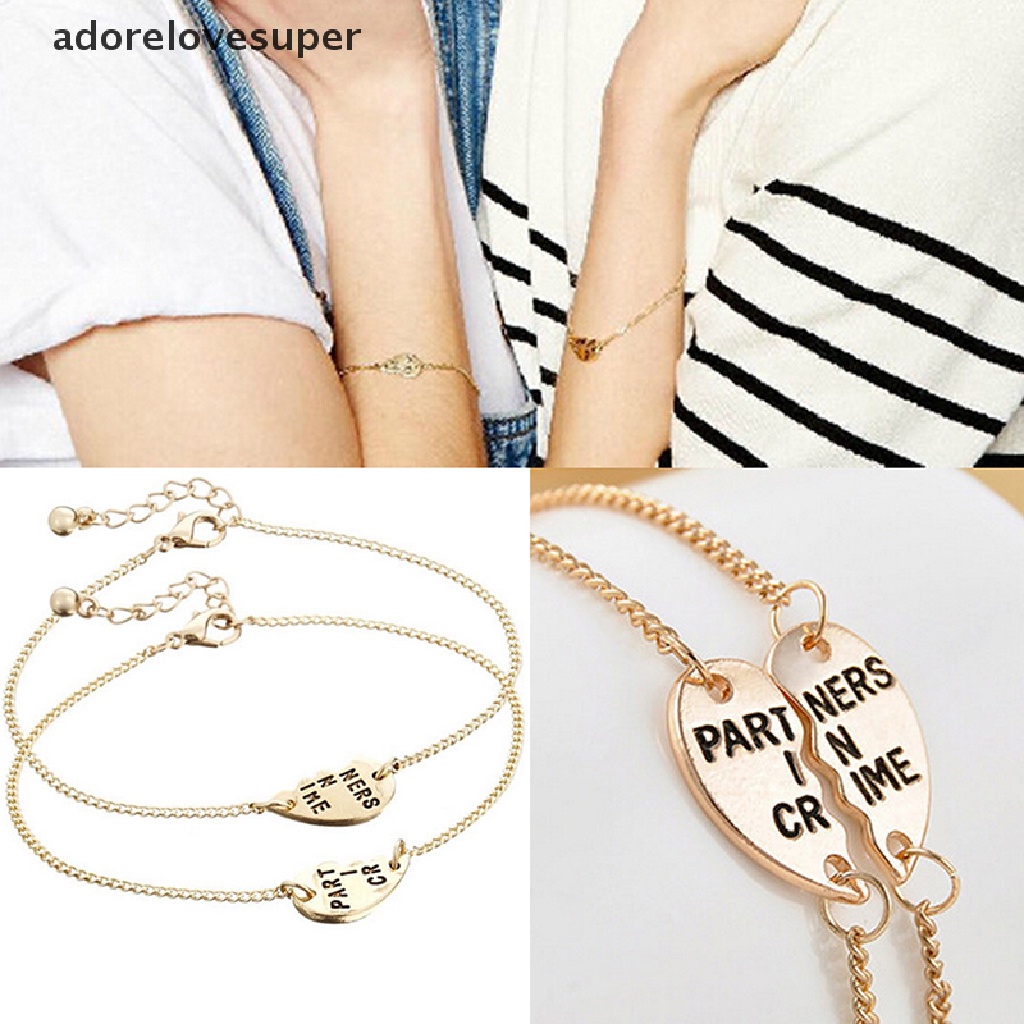 Bộ 2 Vòng Tay Mặt Trái Tim Ghép Đôi Khắc Chữ Best Friends Forever Thời Trang Cho Bạn Thân