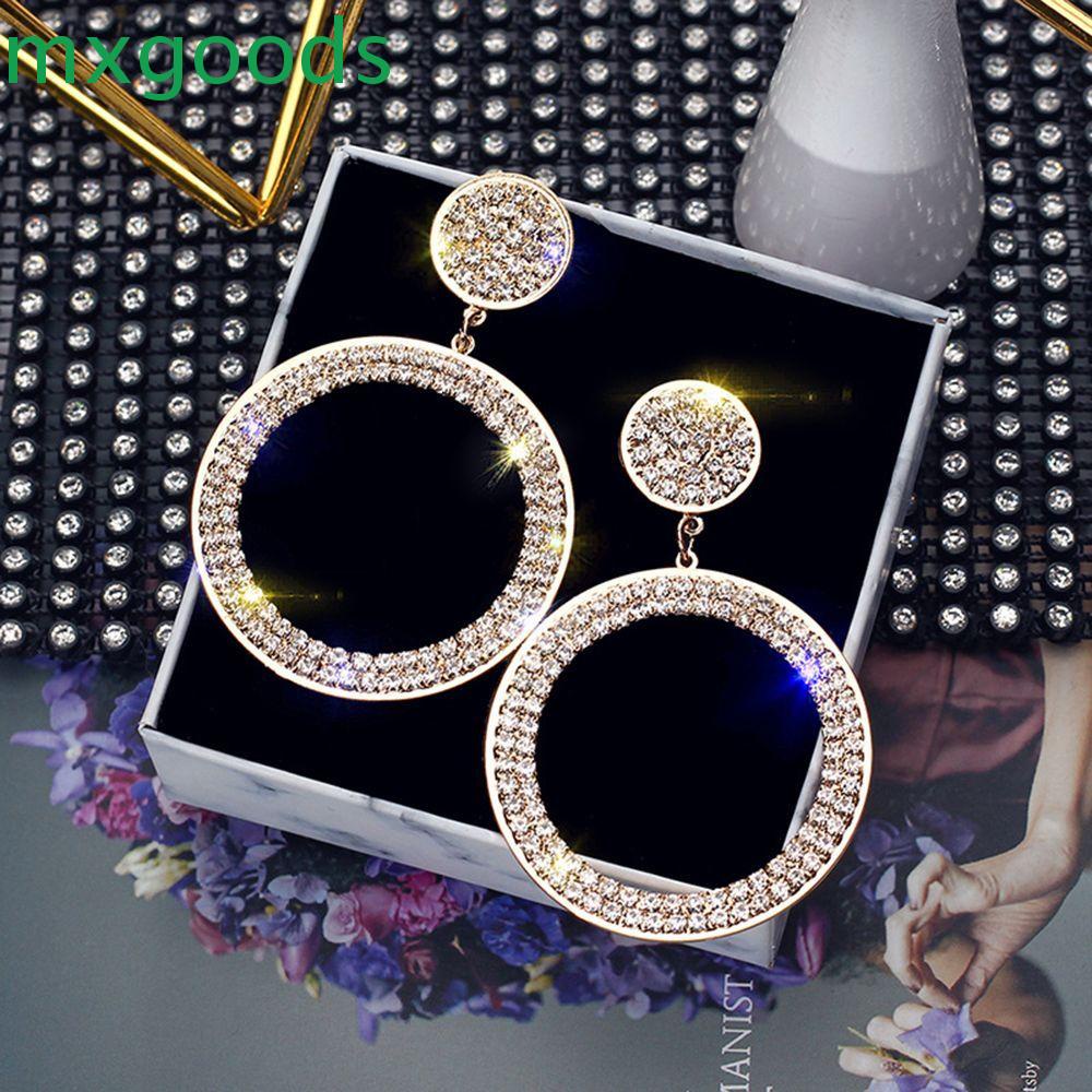 Khuyên tai dái dài dạng tròn đính đá pha lê thời trang