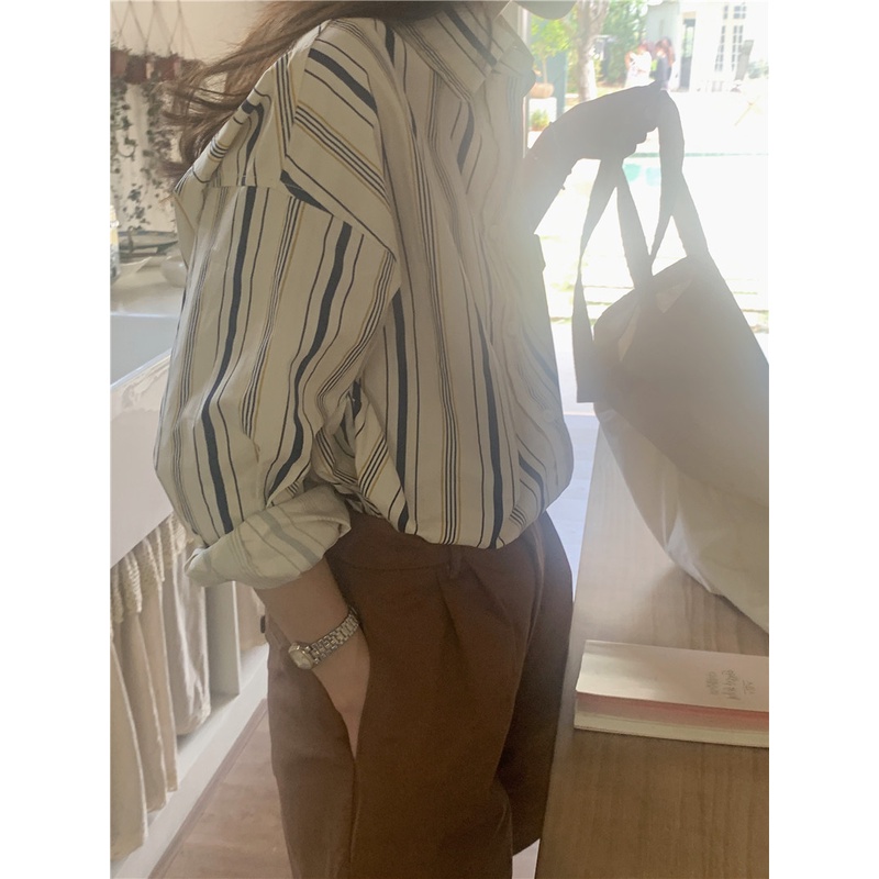 SUXI Áo Sơ Mi Nữ Dài Tay Kẻ Sọc Thời Trang Hàn