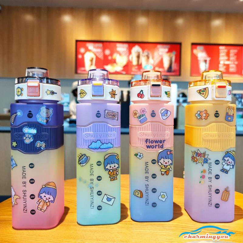 900ML/720ML Bình Nước Nhựa Không BPA Hình Vuông Tiện Dụng Mang Theo Du Lịch/ Cắm Trại