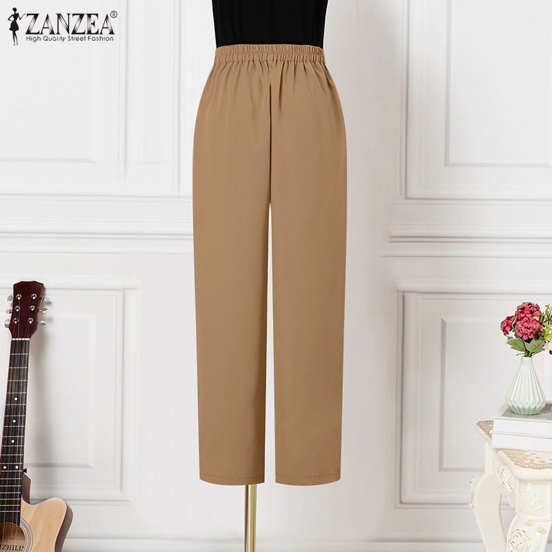 Quần dài ZANZEA lưng thun có túi thời trang thanh lịch cho nữ