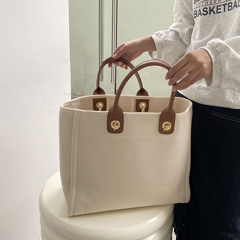 Túi Tote Đeo Vai Bằng Vải Bạt Sức Chứa Lớn Phong Cách Pháp Mới Cho Nữ