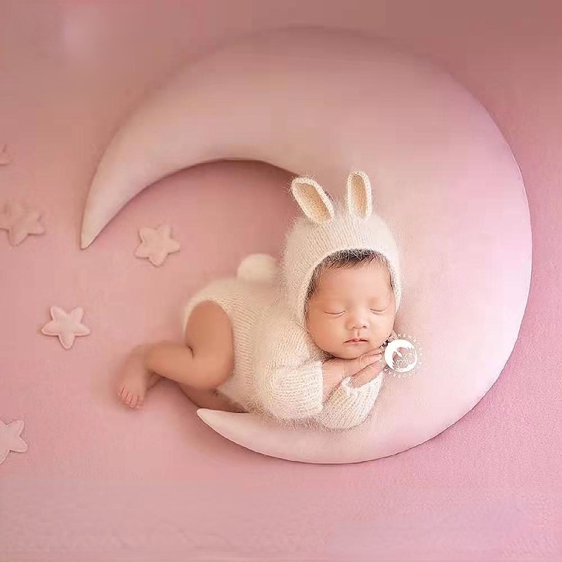 Bộ Trang Phục Thỏ Trắng Bằng Len Cotton Sữa Chụp Ảnh Cho Bé Sơ Sinh