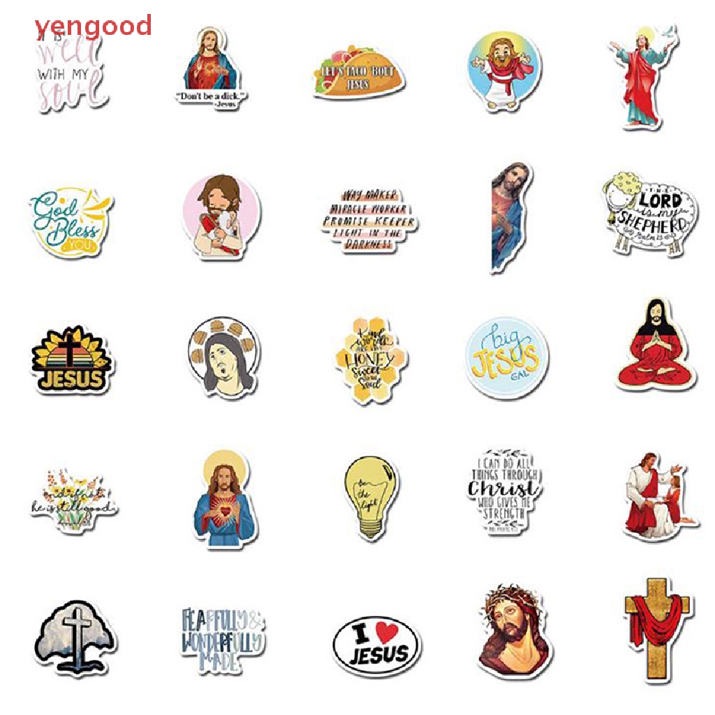 (YGD) 50Pcs Jesus Christians Cartoon Graffiti Stickers Laptop Skateboard Luggage Decal