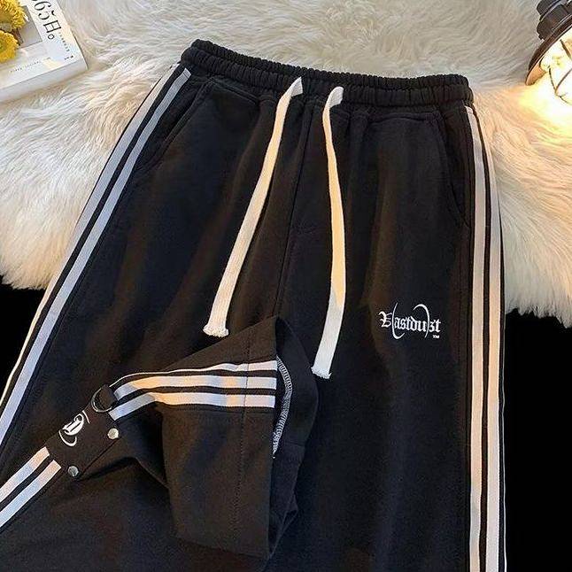 Quần Sweatpants rộng rãi chạy sọc phong cách Hong Kong trendy ins thời trang bình dân couple uHdw