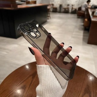 Ốp Điện Thoại Màu Tím Đậm Trong Suốt Cao Cấp Có Kính Bảo Vệ lens Cho iphone 14 12 11 13 pro max