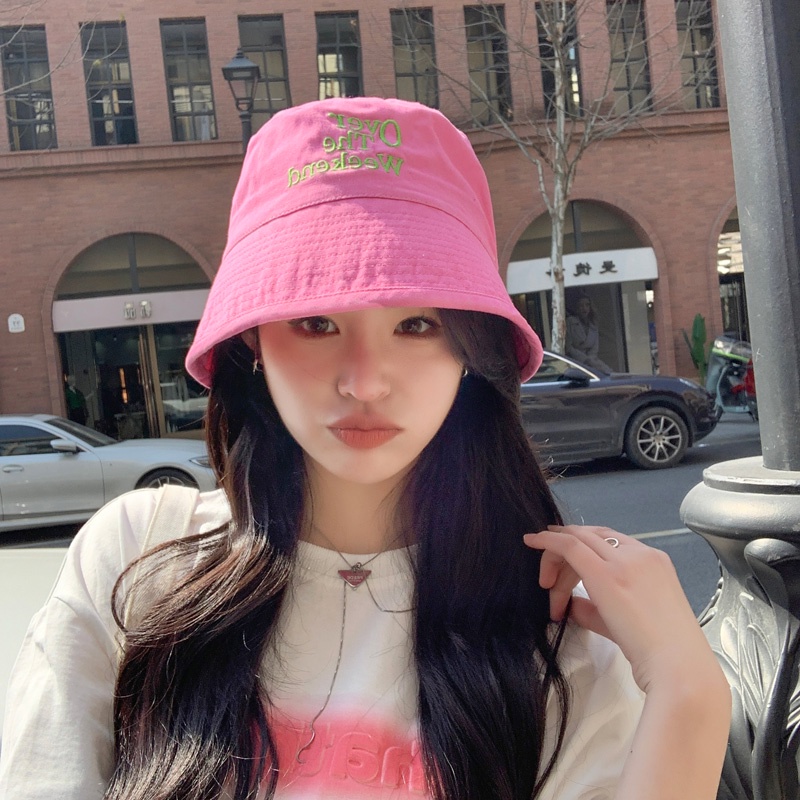 Mũ Bucket Chất Liệu Cotton Thêu Chữ Phong Cách Retro Hàn Quốc Cho Nữ