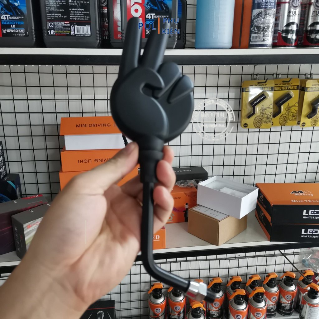 Gương xe máy mẫu ngón tay mặt kính xanh cho xe máy Wave SH SH Mode AB...