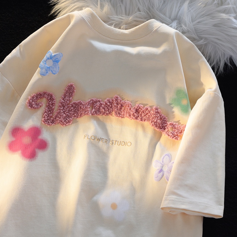 Áo Thun Tay Ngắn 100% cotton 200g In Họa Tiết Mới + Khăn Thêu Cho Nữ