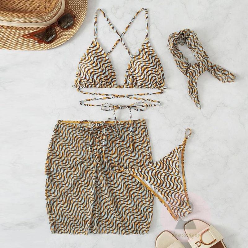 Bộ Đồ Bơi In Họa Tiết Gợn Sóng Nước Thời Trang Mùa Hè Cho Nữ