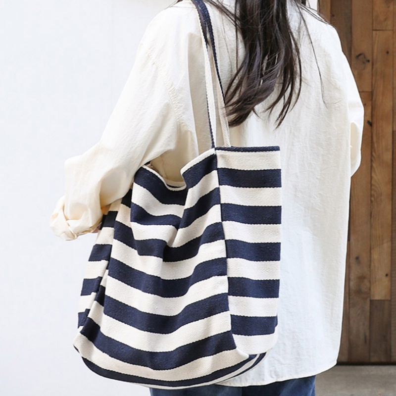 Túi Xách Vải Canvas Họa Tiết Sọc Có Thể Tái Sử Dụng Cho Nữ