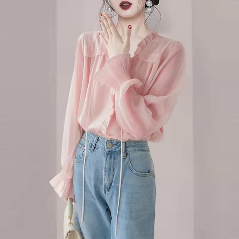 Áo Sơ Mi Chiffon Mỏng Cao Cấp Phối Bèo Phong Cách Pháp Thời Trang Mùa Xuân 2023 Mới