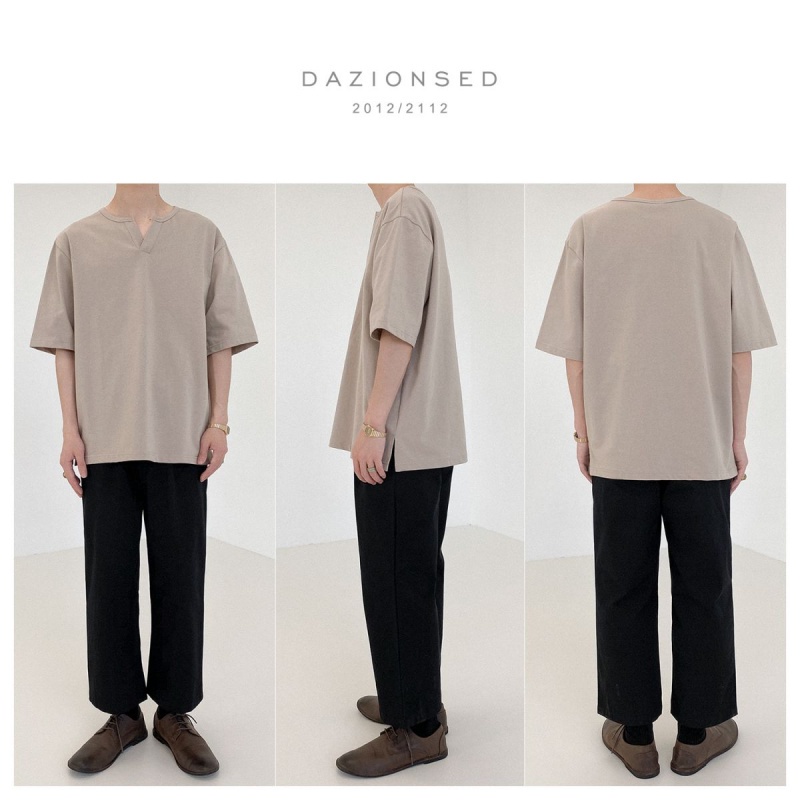 Áo Thun Nam Tay Ngắn Cổ Chữ V Màu Trơn Phong Cách Hàn Quốc Thời Trang Mùa Hè Mới