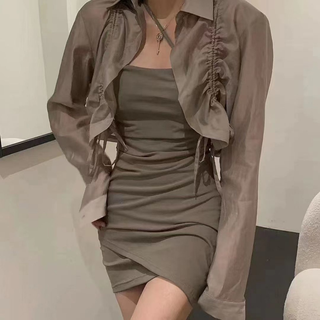 Áo Sơ Mi Ngắn Hai Dây Ôm Dáng Phong Cách Phương Tây Thời Trang Mùa Hè Hàn Quốc Hàng Mới 2023
