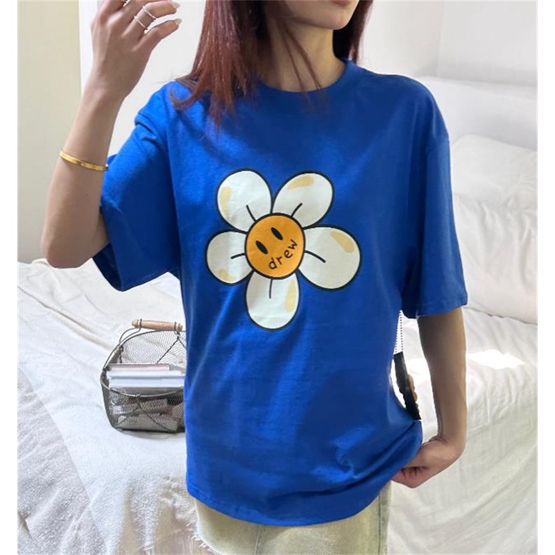 Áo Thun Tay Ngắn In Hình Mặt Cười Và Cánh Hoa Mới Nhất Unisex