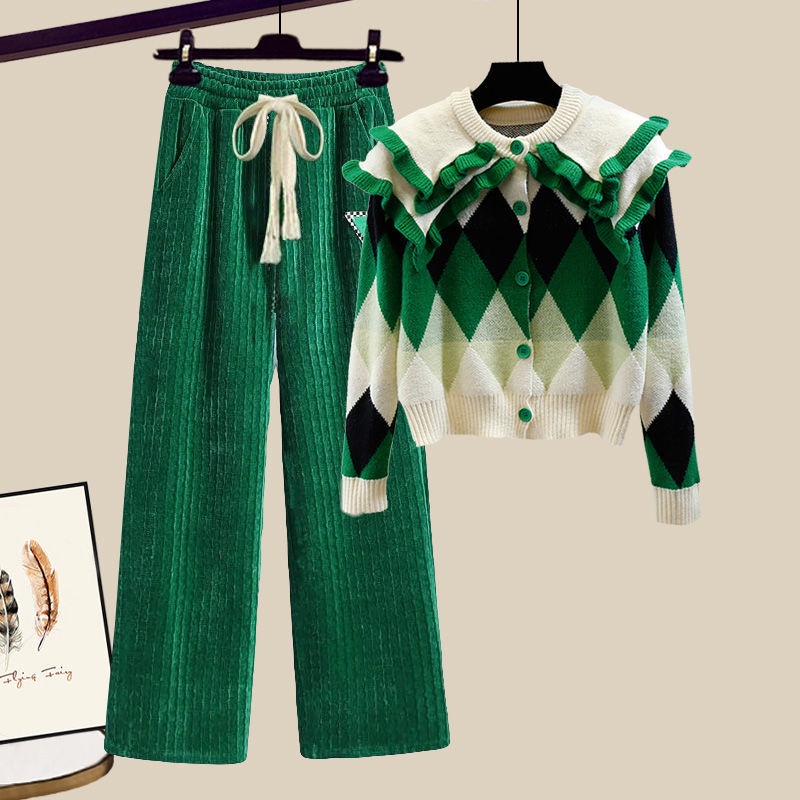 Bộ Áo Sweater Dệt Kim + Quần Lưng Cao Ống Rộng Thời Trang Mùa Đông 2023 Mới Cho Nữ
