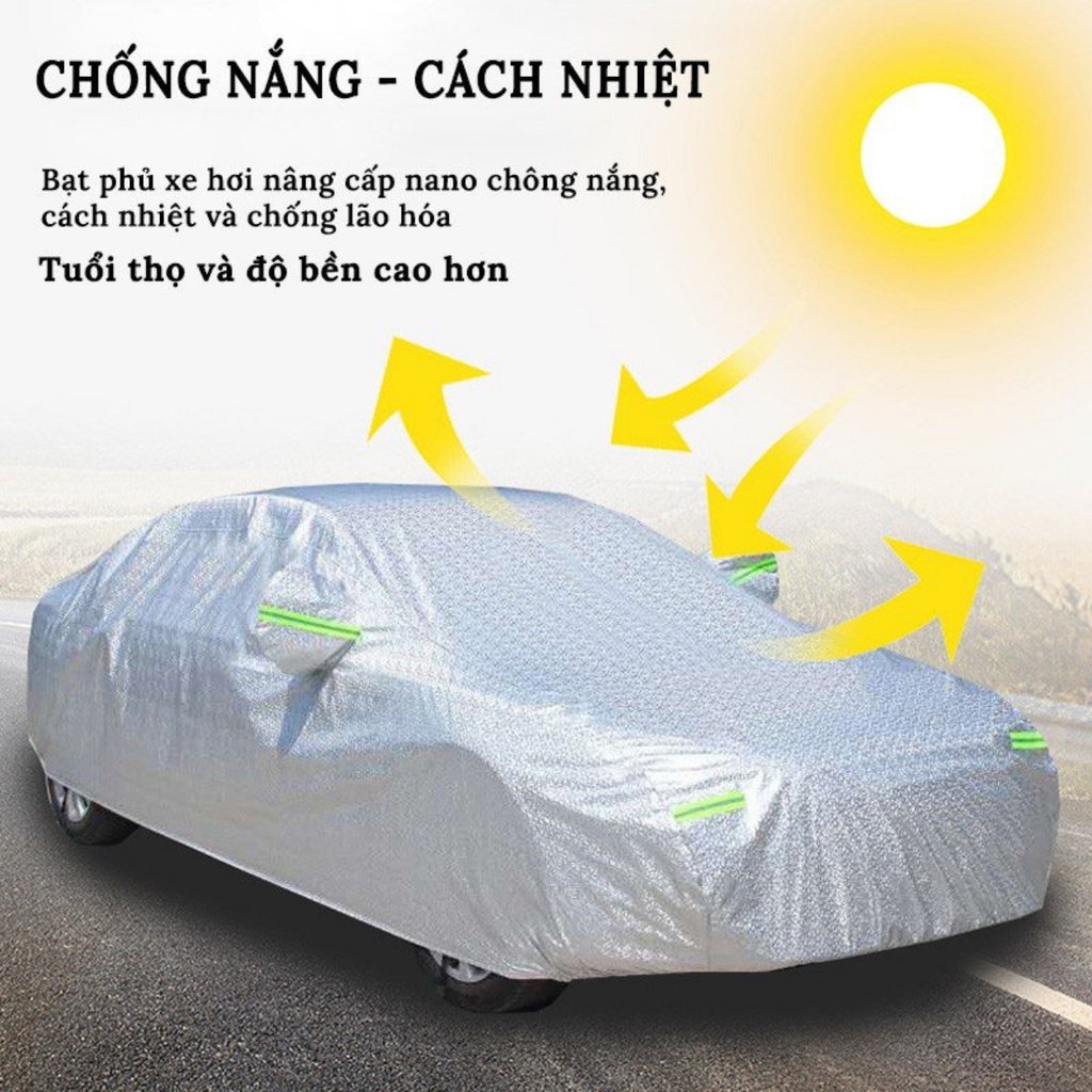 Bạt phủ ô tô Cao Cấp KAW - Bạt Trùm Xe Hơi 3 Lớp Tráng Nhôm Bọc Lớp Nỉ Trong Chống Xước, Chống Nắng, Chống Mưa