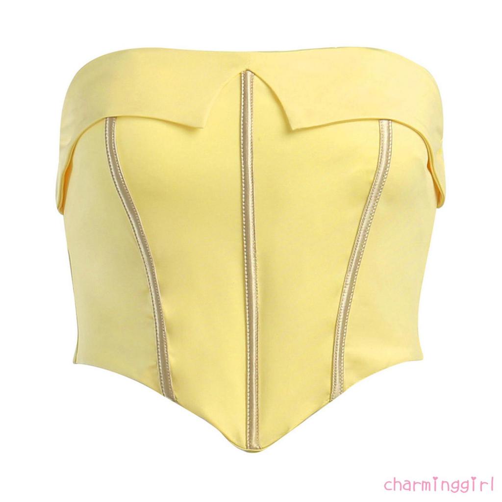 Áo Croptop Trễ Vai Không Dây Có Khóa Kéo Màu Sắc Đơn Giản Cho Nữ