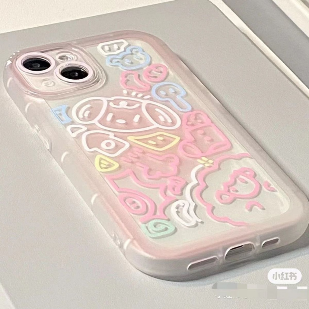✅Ốp Điện Thoại Silicon Mềm Họa Tiết Hoạt Hình Màu Hồng Cho iPhone 14 11 12 13Promax xs xr 6p8p