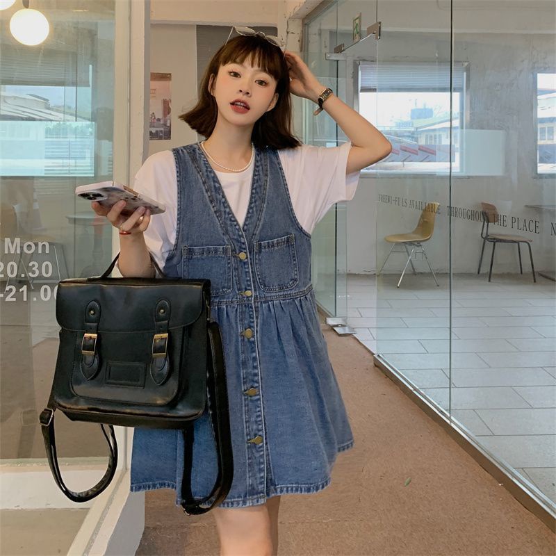 Đầm Denim Không Tay Hai Mảnh Thời Trang Mùa Hè 2023 Phong Cách Mới Cho Nữ