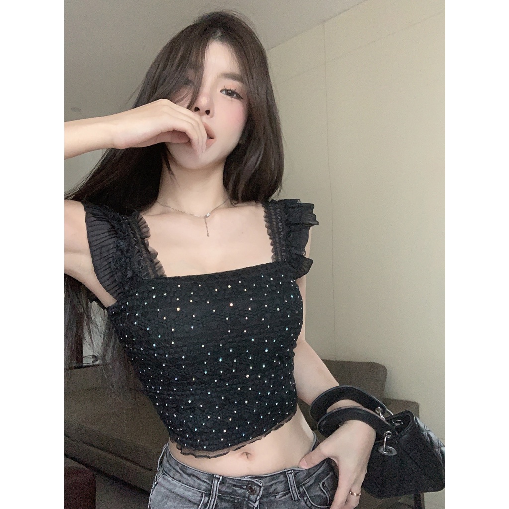 Áo Hai Dây Dáng Ôm Phối Ren Thời Trang Quyến Rũ Cho Nữ