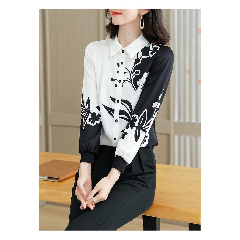 Áo Sơ Mi Voan Phối Hai Màu Trắng Đen Thời Trang Thanh Lịch