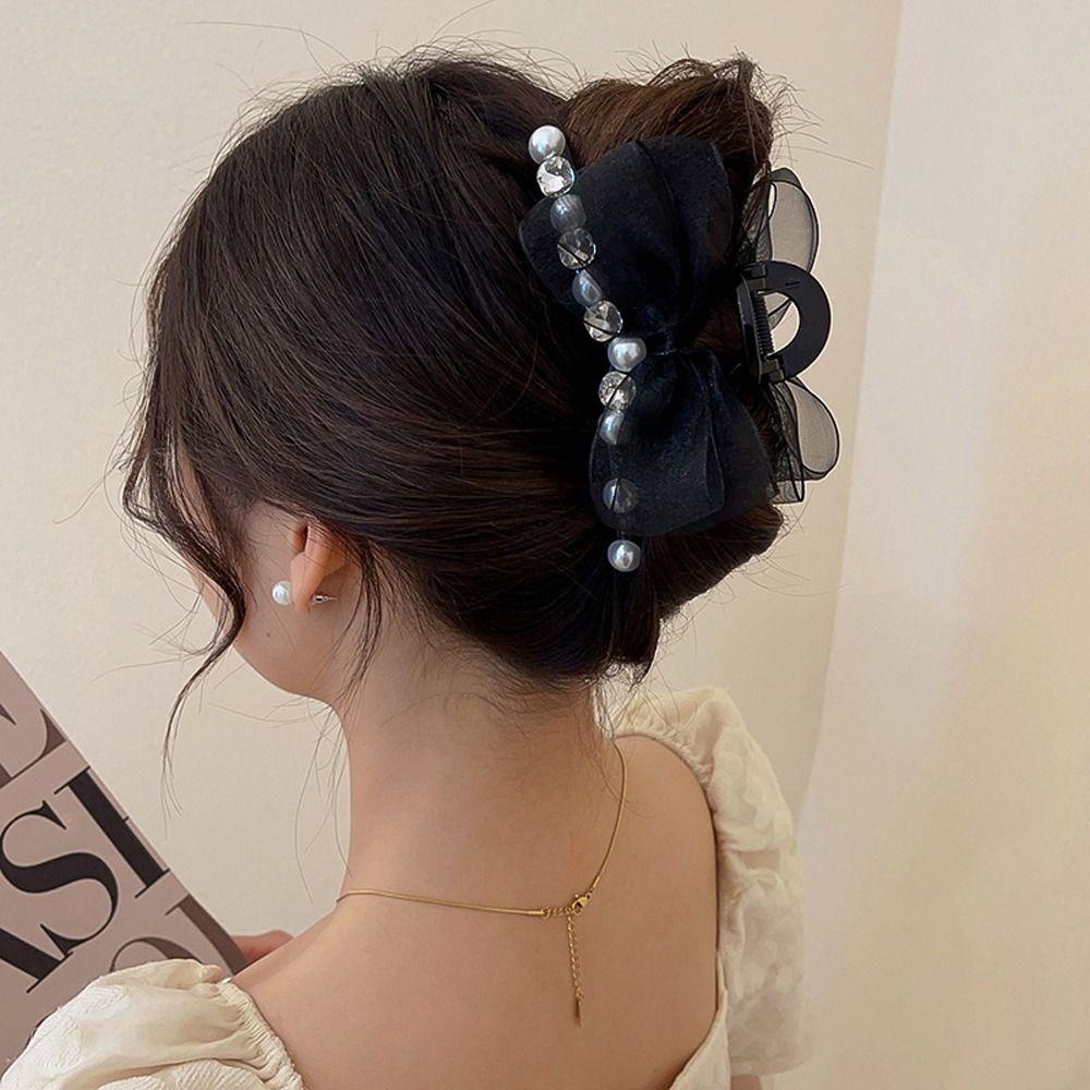 DANES Kẹp Tóc Nơ Lưới Đính Đá Phong Cách Hàn Quốc Thời Trang Cho Nữ