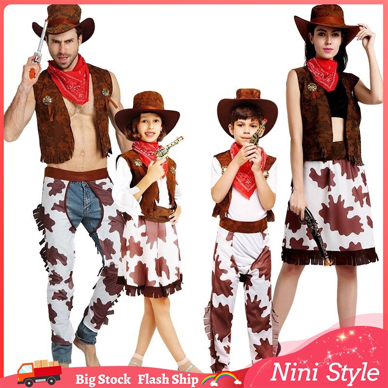 Kids Cowboy Cosplay Costume Halloween Party Carnival Clothing Set Wild Western Fancy Cowgirl Performance Family Clothes