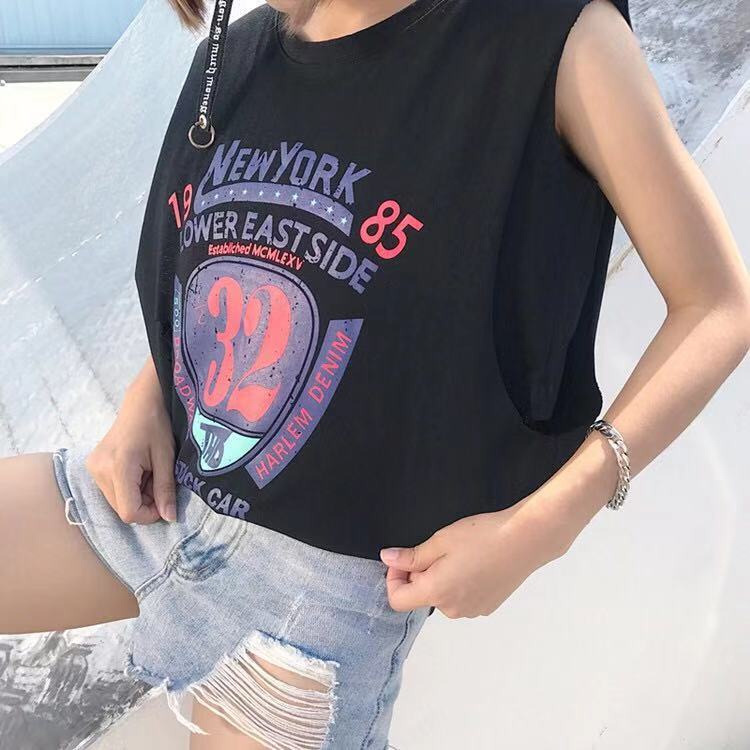 IELGY    Áo Thun Lửng Không Tay Thời Trang Dành Cho Nữ