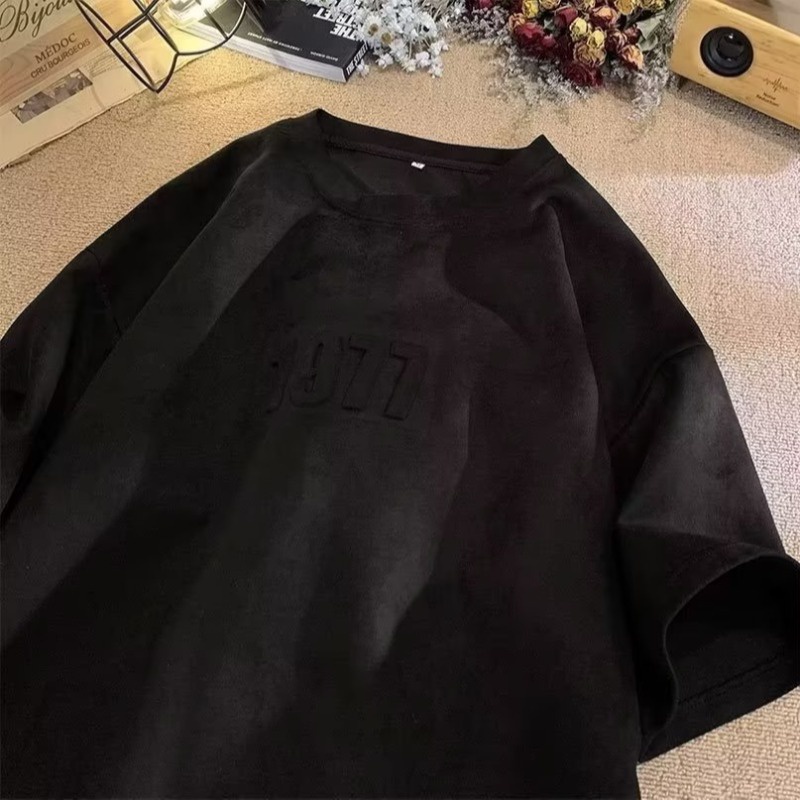 Áo Thun Tay Ngắn Cổ Tròn Bằng Da Lộn Phong Cách Hip hop Thời Trang Mùa Hè Cho Nam