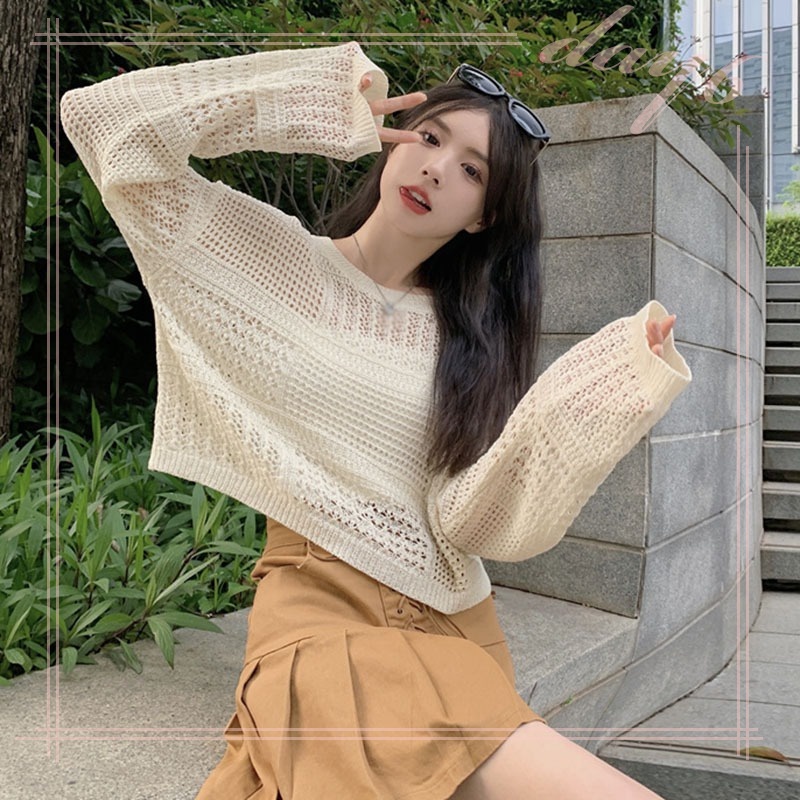 Áo Thun Tay Dài Cổ Tròn Phối Lưới Thoáng Khí Thời Trang Phong Cách Hàn Quốc Cho Nữ