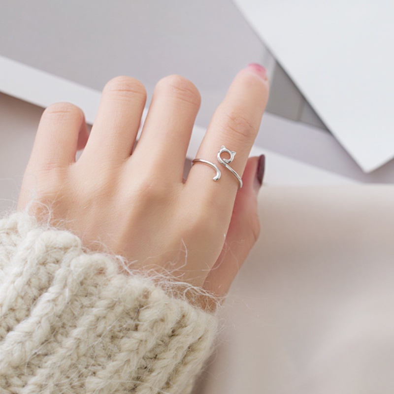 Nhẫn Hở Màu Bạc Hình Tai Mèo Dễ Thương Cá Tính