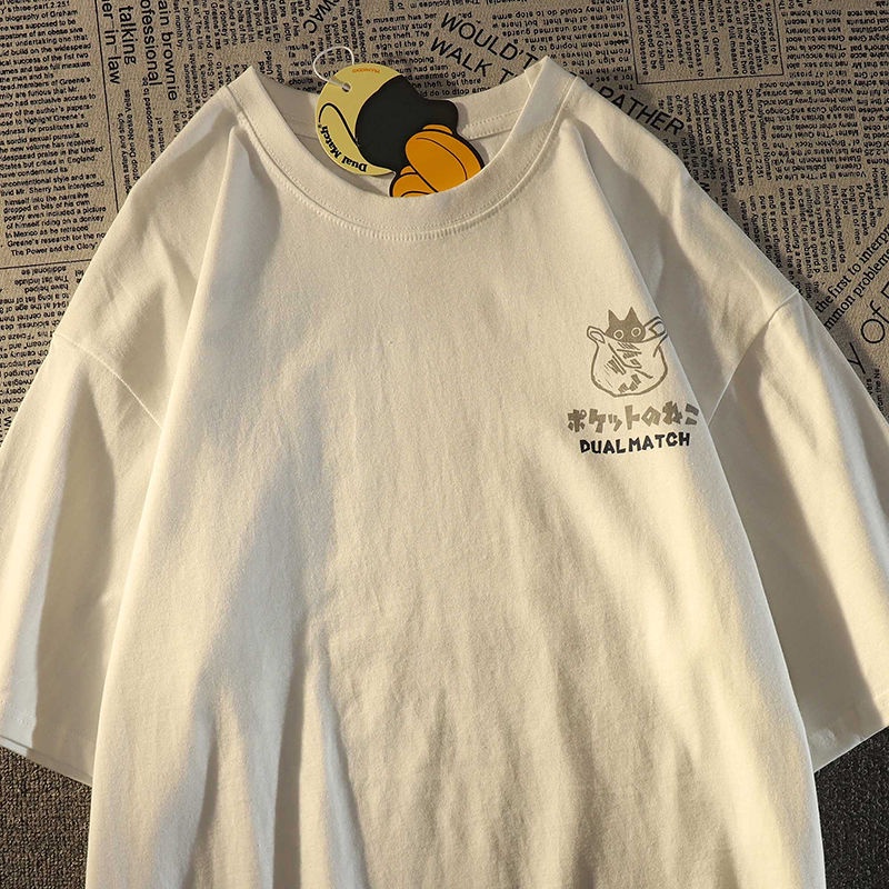 T shirt nam，áo phông，áo thun oversize nam，thời trang nam，áo thun unisex，Áo Thun Ngắn Tay Form Rộng In Hình Mèo Phong Cách retro Dành Cho Cả Nam Và Nữ，áo sơ mi trắng，đồ bộ nam，áo nam，hàn quốc，