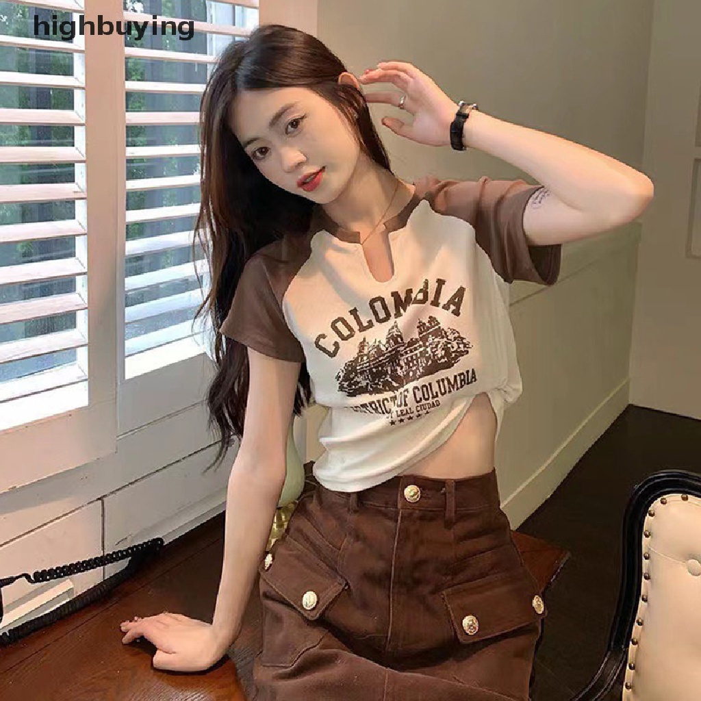 Áo Thun Lửng Ngắn Tay In Họa Tiết Phong Cách Cổ Điển Dành Cho Nữ