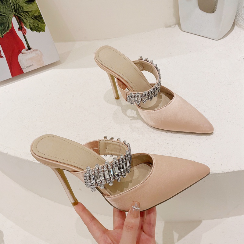 Giày Cao Gót Mũi Nhọn Đính Đá Thời Trang Cho Nữ Size 35-42