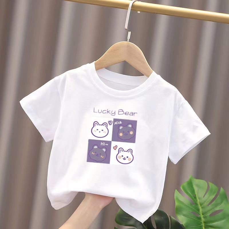 Áo Thun Mùa Hè 2023 Tay Cộc Dáng Rộng In Họa Tiết Kích Thước Nhỏ / Vừa / Nhỏ / 3 Tuổi Hợp Thời Trang Cho Bé Trai / Gái 1