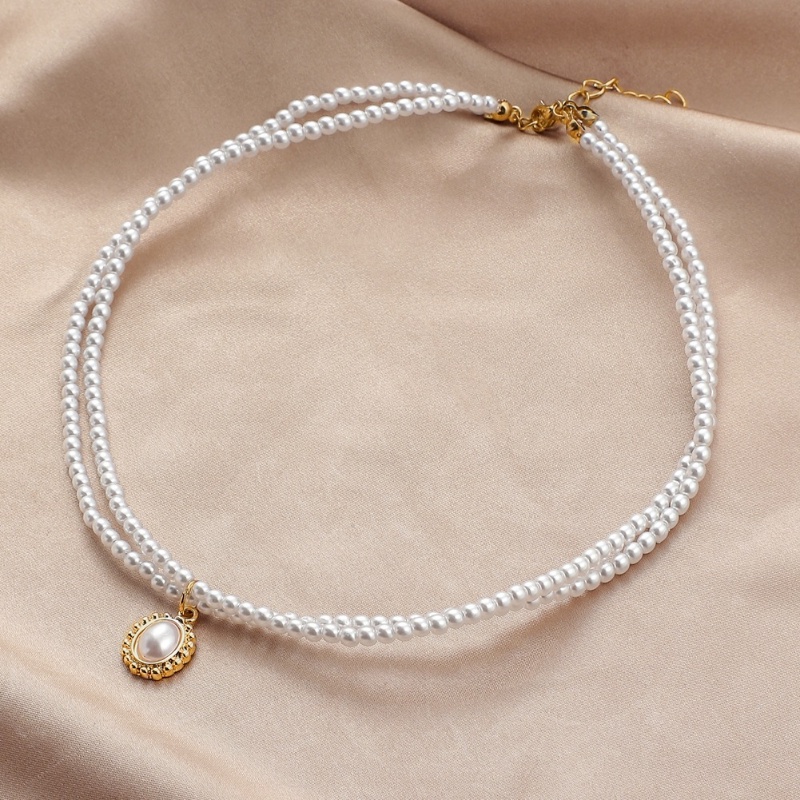 Vòng cổ Hai Lớp Đính Ngọc Trai Đơn Giản Phong Cách Retro