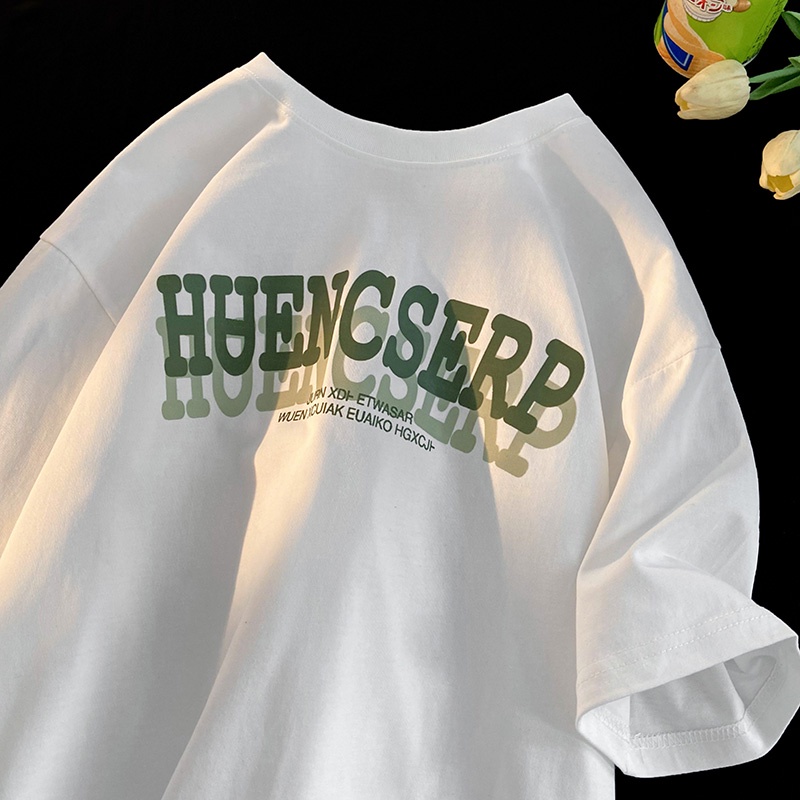 Áo Thun Cotton Ngắn Tay Cổ Tròn In Chữ Phong Cách Hip Hop Đường Phố Cho Nam