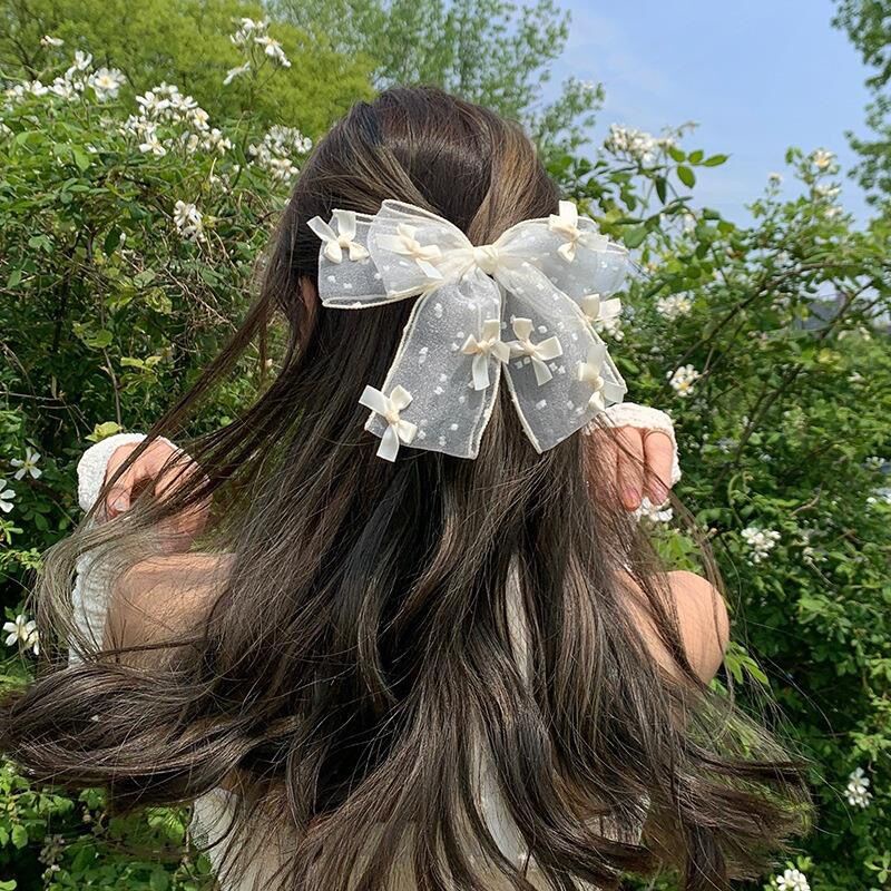 Haimeikang Kẹp Tóc Hình Nơ Họa Tiết Chấm Bi Thời Trang Hàn Quốc Cho Nữ