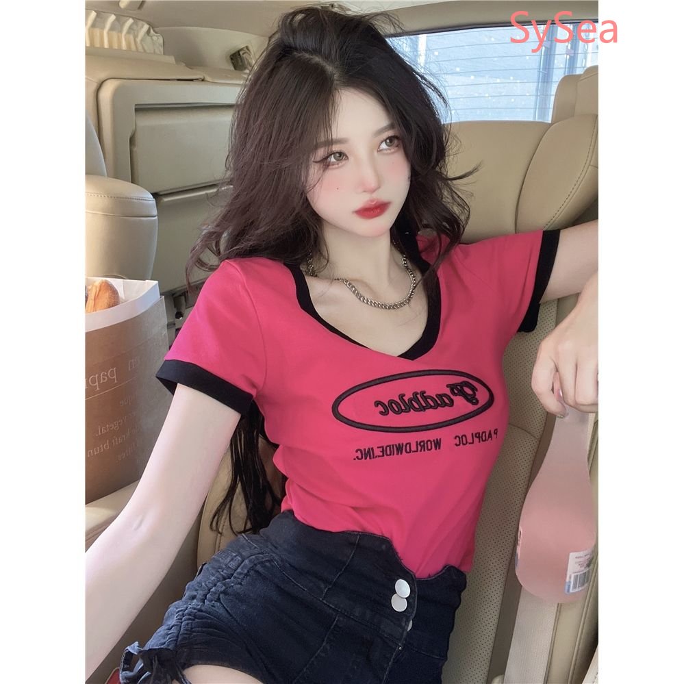Áo Thun Ngắn Cổ Tròn In Chữ Thời Trang Mùa Hè Quyến Rũ Cho Nữ